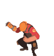 A dancing engineer from Team Fortress 2 with a funky mix blend mode applied.